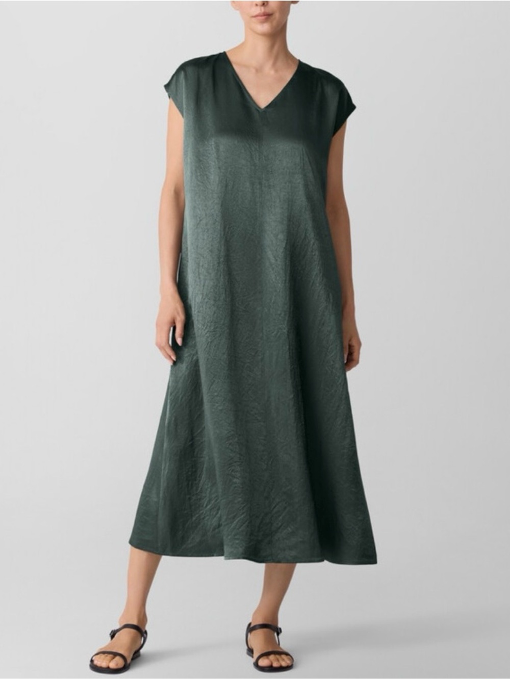 Eileen Fisher Textured Satin V-Neck Dress